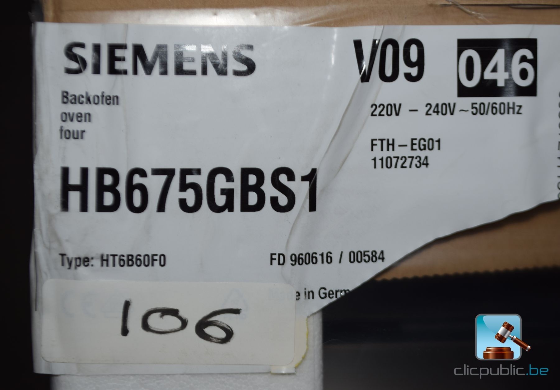 Oven SIEMENS HB675GBS1 (ref. 106) - Clicpublic.be, online auctions in 1  click.